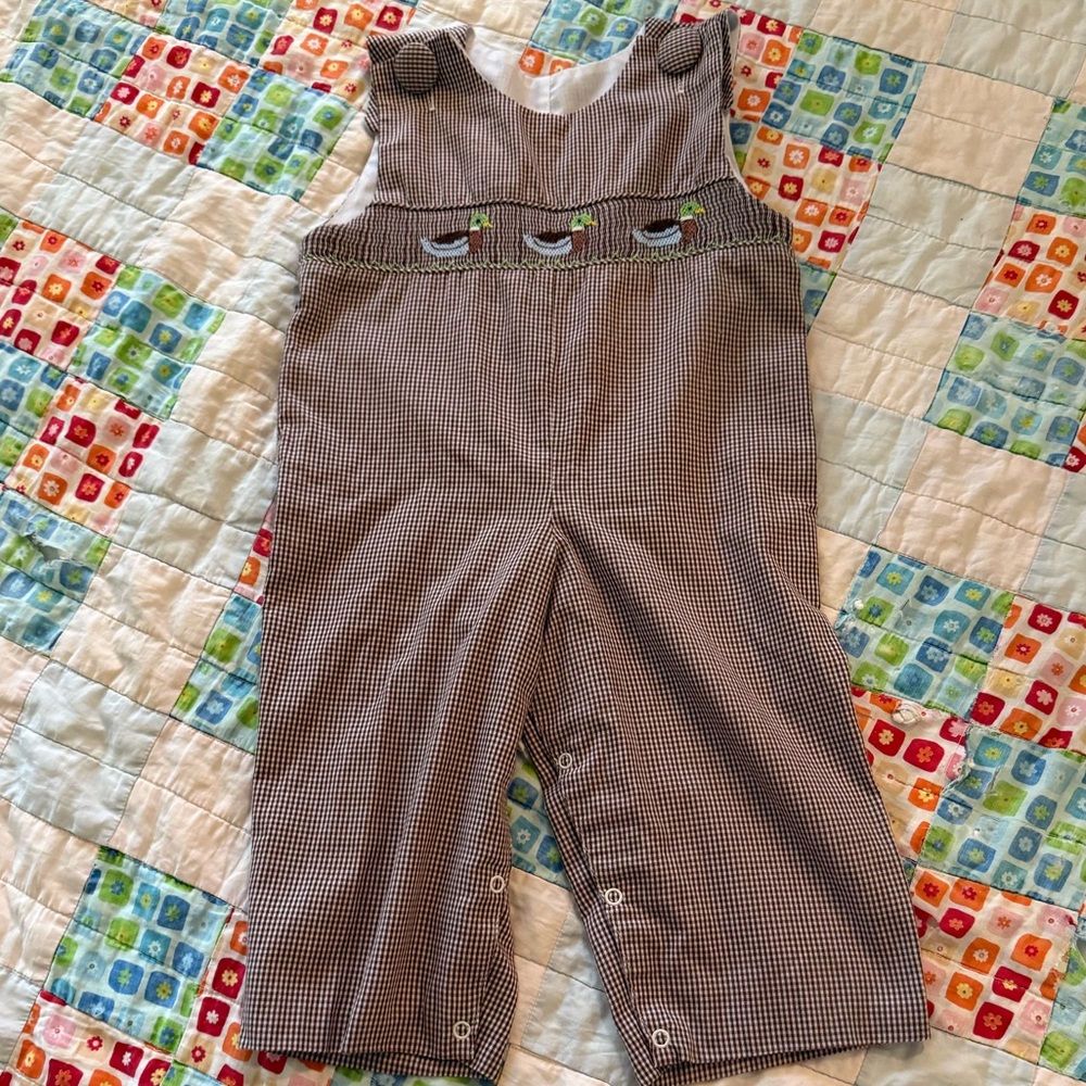 Brown Gingham Kids Jumper with Embroidered Ducks